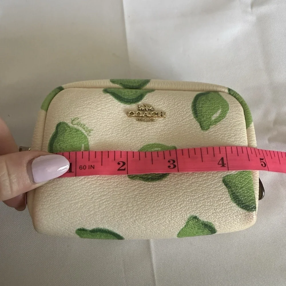 Coach Mini Coated Canvas Zip Around Coin Makeup Cosmetic Pouch Bag Lime Green